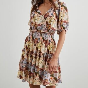 Rails Fiorella Painted Floral Midi Dress Size S Smocked Romantic Wedding Dress